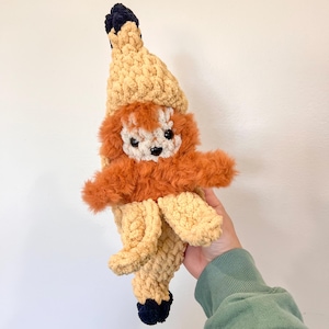 READY TO SHIP - Crochet monkey plushie, monkey in banana, crochet monkey, crochet doll , gift