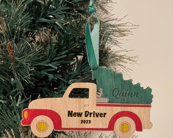 Personalized Christmas Truck Ornament, New Driver Christmas Ornament, Keepsake, Laser Ornament