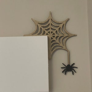 Wooden Spider Web Door Corner, Halloween Spooky Decor