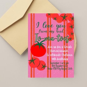 Invitación a un brunch o fiesta de cumpleaños con temática de tomate