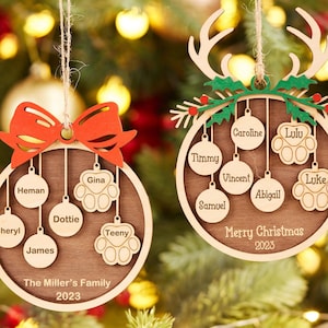 Personalized Family And Pet Ornament,Custom Christmas Ornament,Engraved Wood Ornament,Family And Pet Christmas Gift Decor,Holiday Ornament