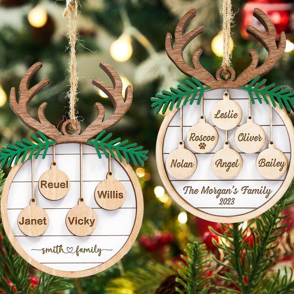 Personalized Christmas Ornament,Custom Family And Dog Ornament,Engraved Wood Ornament,Christmas Gift For Family And Pet,Holiday Decoration