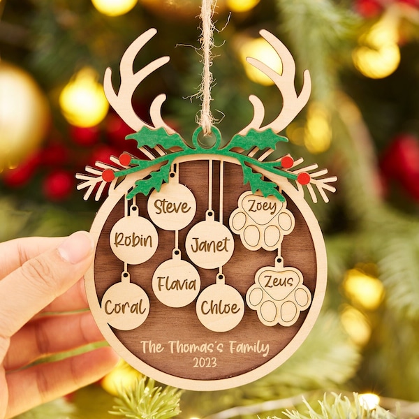 Personalized Pet Ornament,Custom Christmas Ornament,Christmas Ornament For Family And Pet,Wood Dog Ornament,Family And Pet Christmas Gift