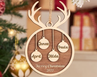 Custom Family Ornament,Antlers Ornament,Personalized Christmas Ornament,Family Christmas Gift,Family Sign Ornament,Christmas Tree Decor