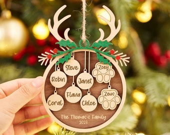 Personalized Pet Ornament,Custom Christmas Ornament,Christmas Ornament For Family And Pet,Wood Dog Ornament,Family And Pet Christmas Gift