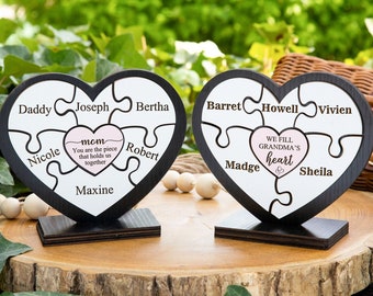 Personalized Mother's Day Puzzle Piece Sign Gifts For Mom Grandma Gift - You Are the Piece That Holds Us Together - Custom Mom Puzzle Frame