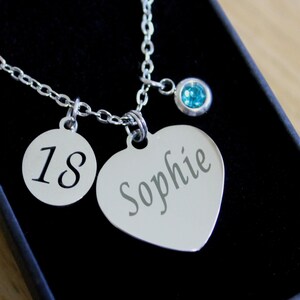 Personalised ENGRAVED Necklace Pendant Birthstone Age Charm Customized Birthday Christmas Jewellery Gifts