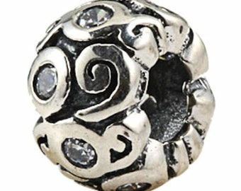 925 Sterling Silver Charm Clear CZ Stones Fits European Pandora Style Bracelets UK Post