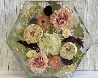 Custom Resin Hexagon Flower Preservation, Wedding Bouquet Memorial Keepsake, Flower Gift