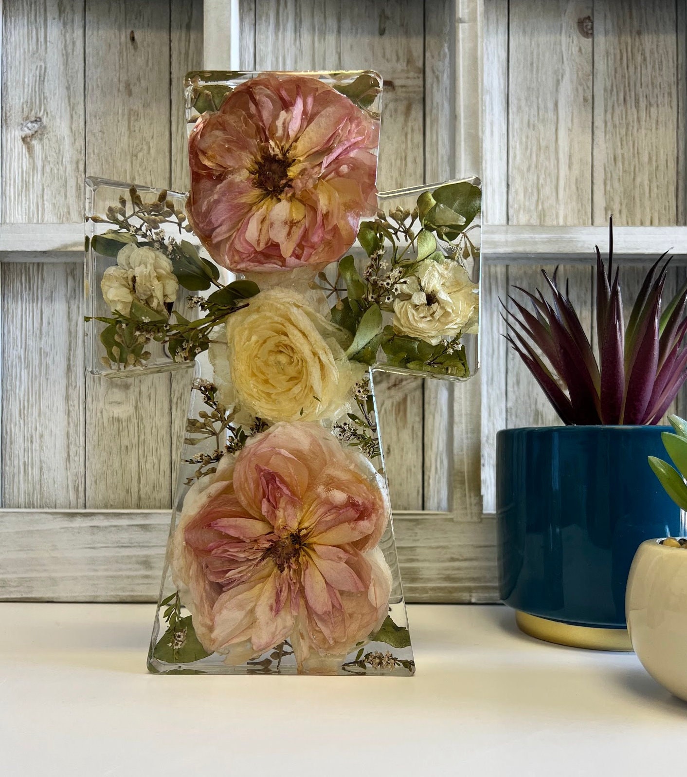 Cruz de flores de resina, preservación de ramo, ramo de novia preservado, flor para servicio conmemorativo, cruz, regalo, depósito