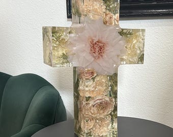 Resin Flower Cross, Bouquet Preservation, Preserved Wedding Bouquet, Memorial Service Flower, Cross, Gift, Deposit
