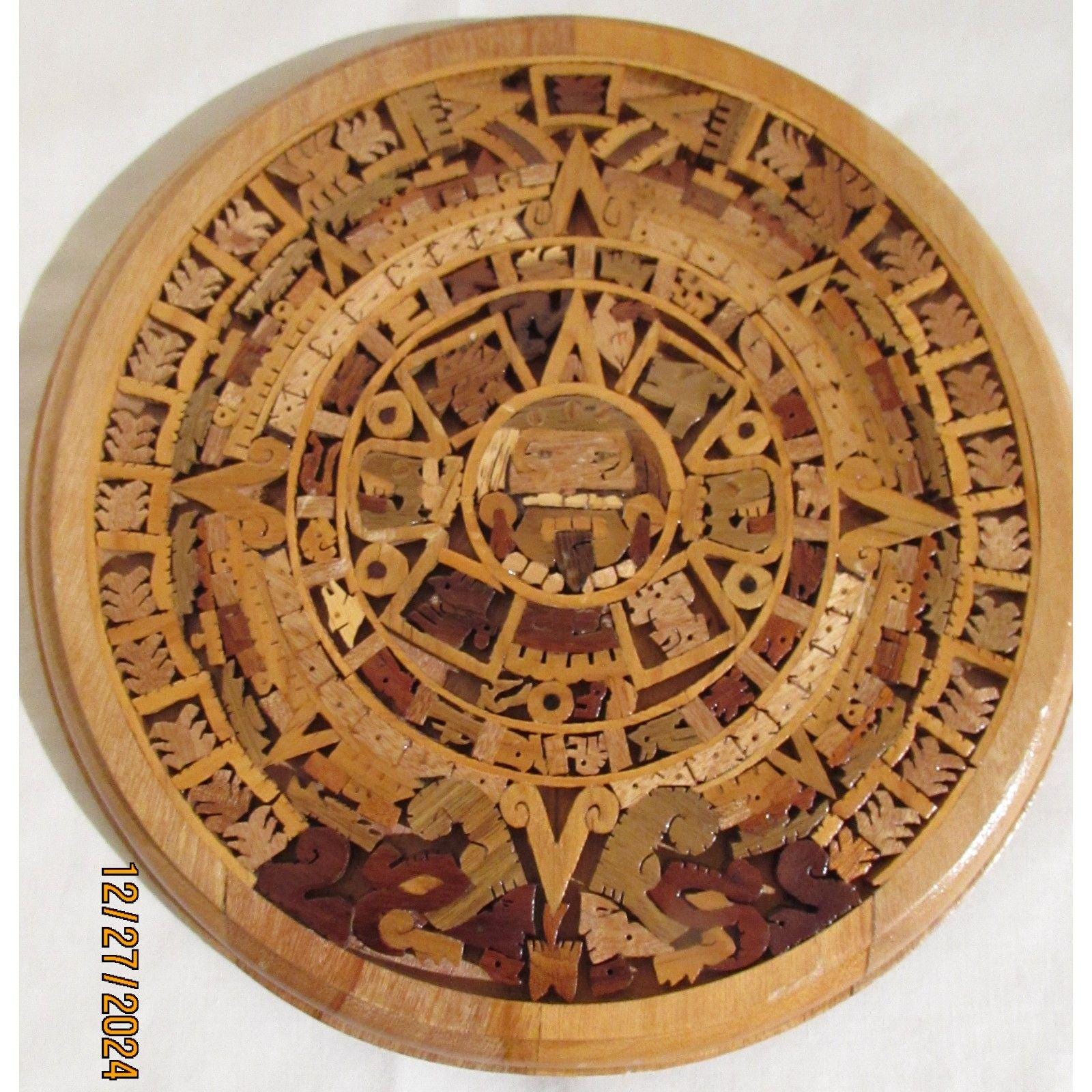メキシコ アステカカレンダー 工芸品 木製 壁飾り 直径約50cm