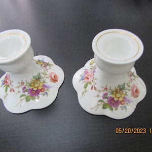 Royal Worchester Spode candlestick holders bone china England Hammersley floral