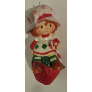 Strawberry Shortcake Christmas ornament candy cane vintage Ceramic