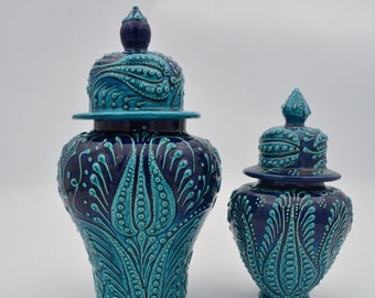 Jarrón de cerámica decorativo hecho a mano con tapa para regalo