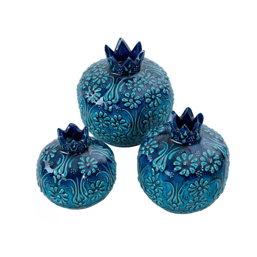 Handmade Blue Pottery Pomegranate Ceramic Handpainted Triple - Etsy France