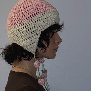 PATTERN crochet strawberry ear flap hat