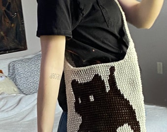 handtas kattenontwerp gehaakt gebreide poestas draagtas indie-esthetiek