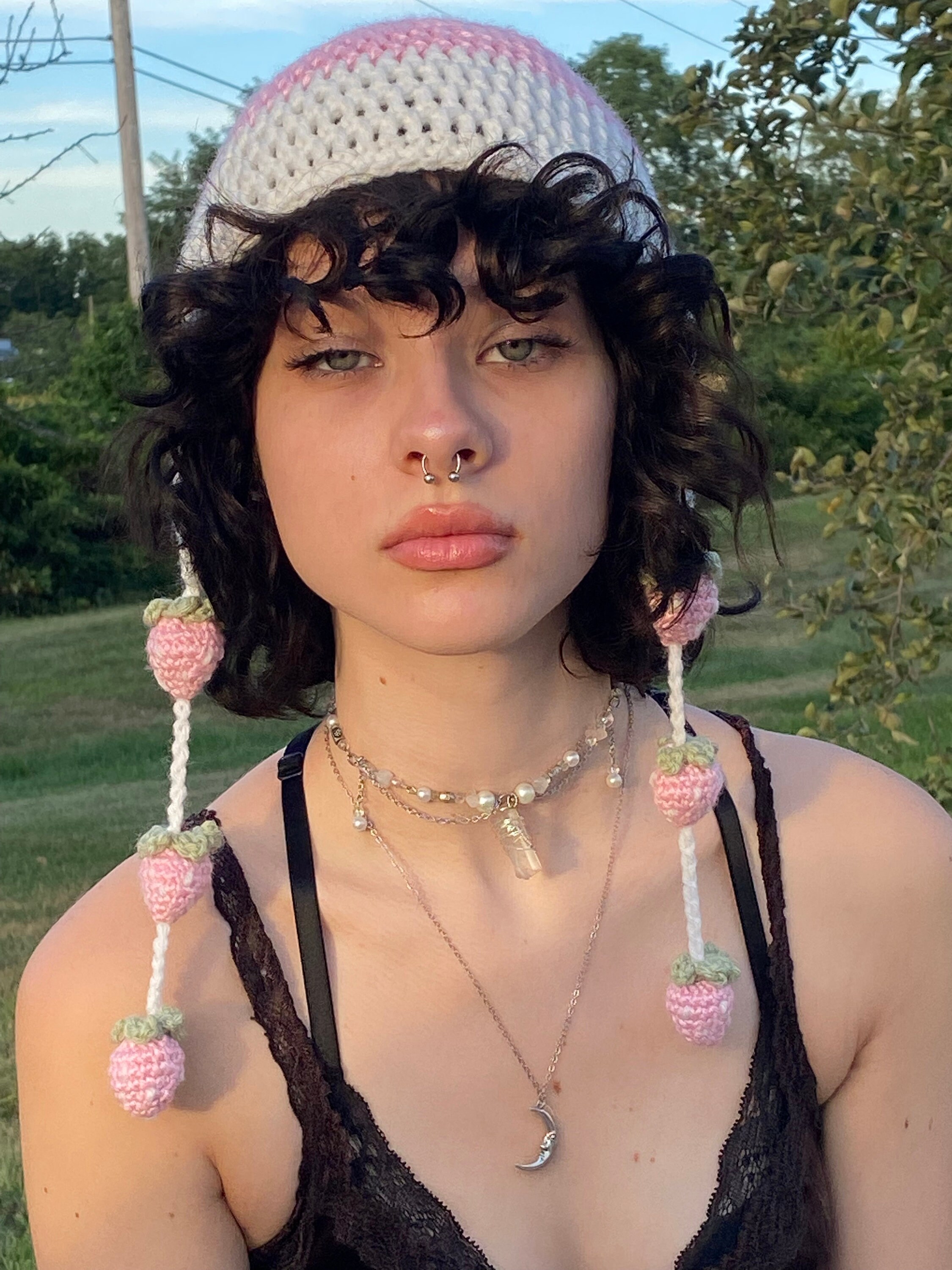 Strawberry Hat Ear Flap Hat With Strawberry Pompoms Crochet Etsy