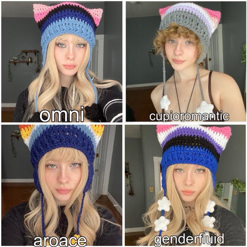 8 Ear Flap Hat Crochet Patterns for Cozy Winter Wear, Gifts, and Playful Style 3 Pattern crochet multi pride flag colors ear flap cat ears