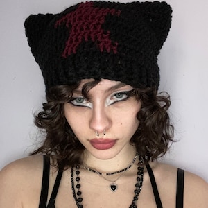 Star Cat Hat Beanie Crochet Handmade Ribbed - Etsy