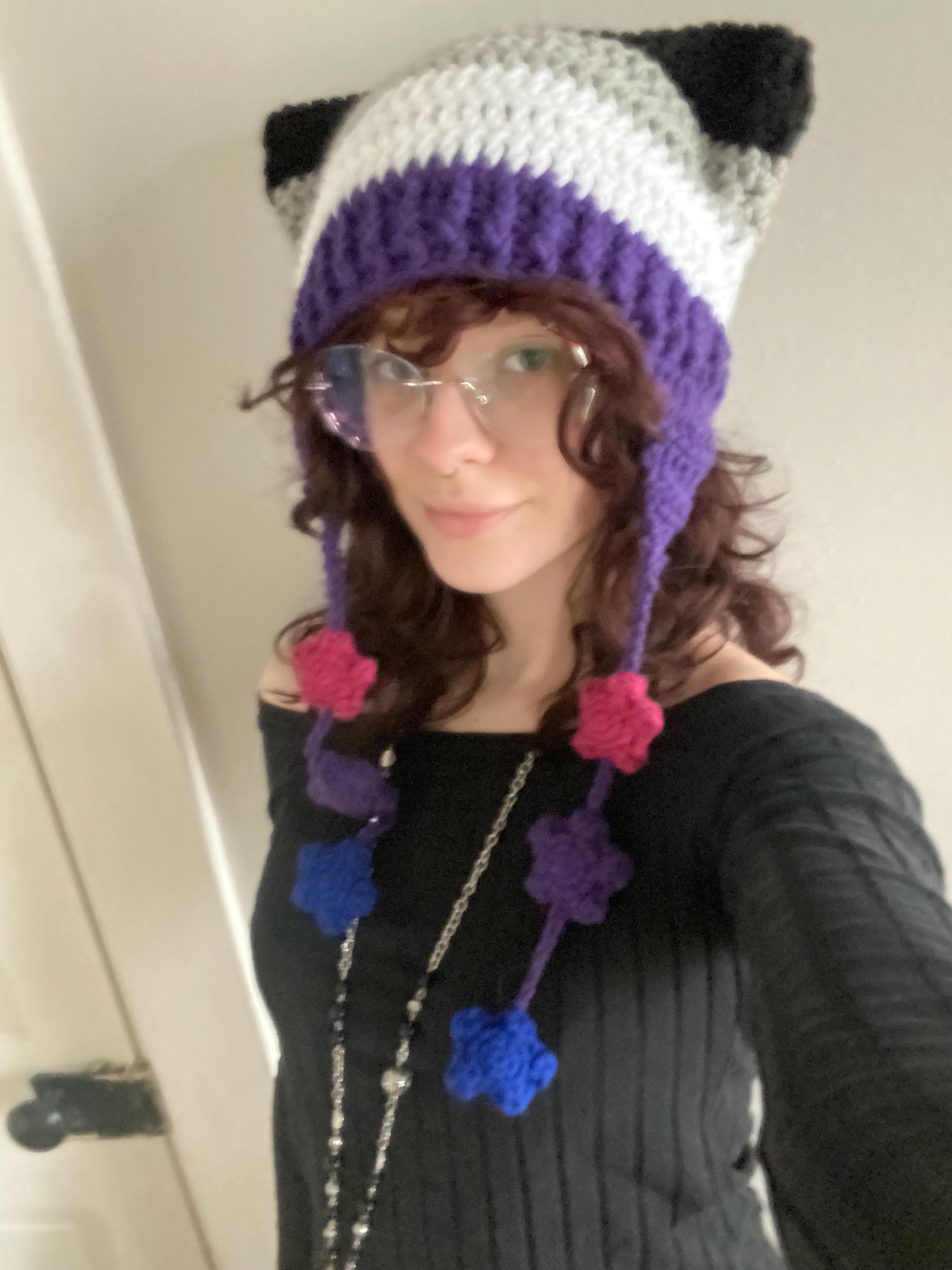 Rare Multi Color Purple Wool Earflap Long Tasseled Fringe Hat Free Size Aurora Earflap Hat – Chunky Space-Dyed Wool Knit – Lost  main image 2