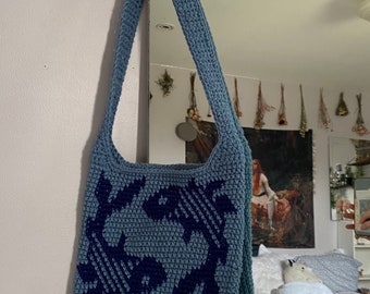 hand bag fish wave design crocheted knit purse tote