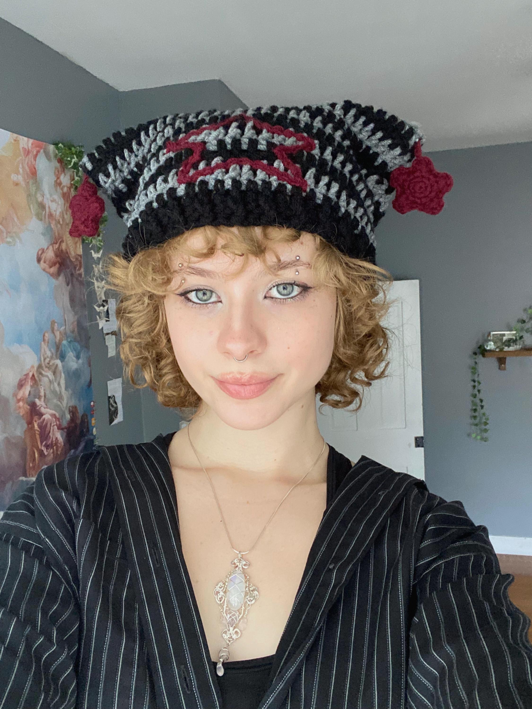 dangling star ears crocheted triple stars hat knitted beanie striped fashion accessories cap