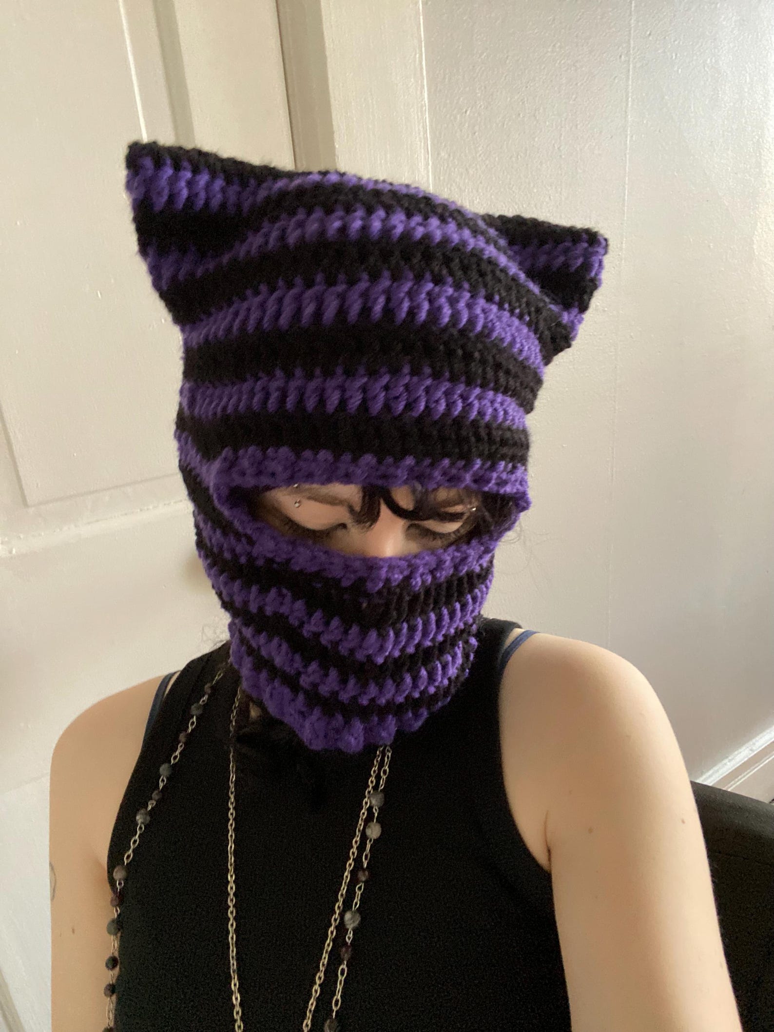 Black and Purple Cat Ear Full Face Balaclava With Ribbed Edging - Etsy