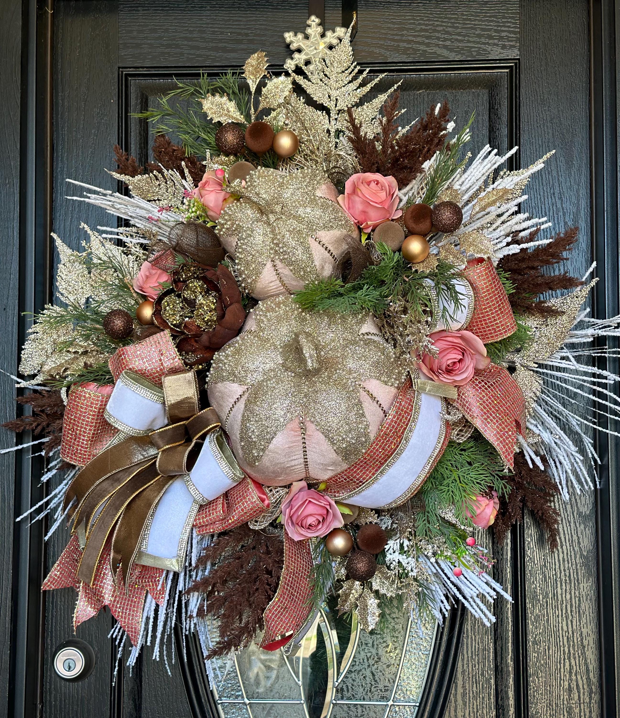 Fall Velvet Pink Pumpkin Wreath, Fall Pink Wreath, Autumn Pink Pumpkin Wreath, Fall Wreath, Fall Pearl Pink Pumpkin Wreath, Pink Christmas