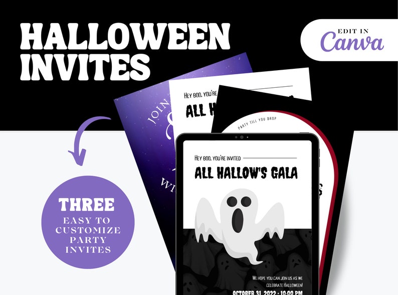 Custom Halloween Party Invitations Printable Party Invite Bundle Canva
