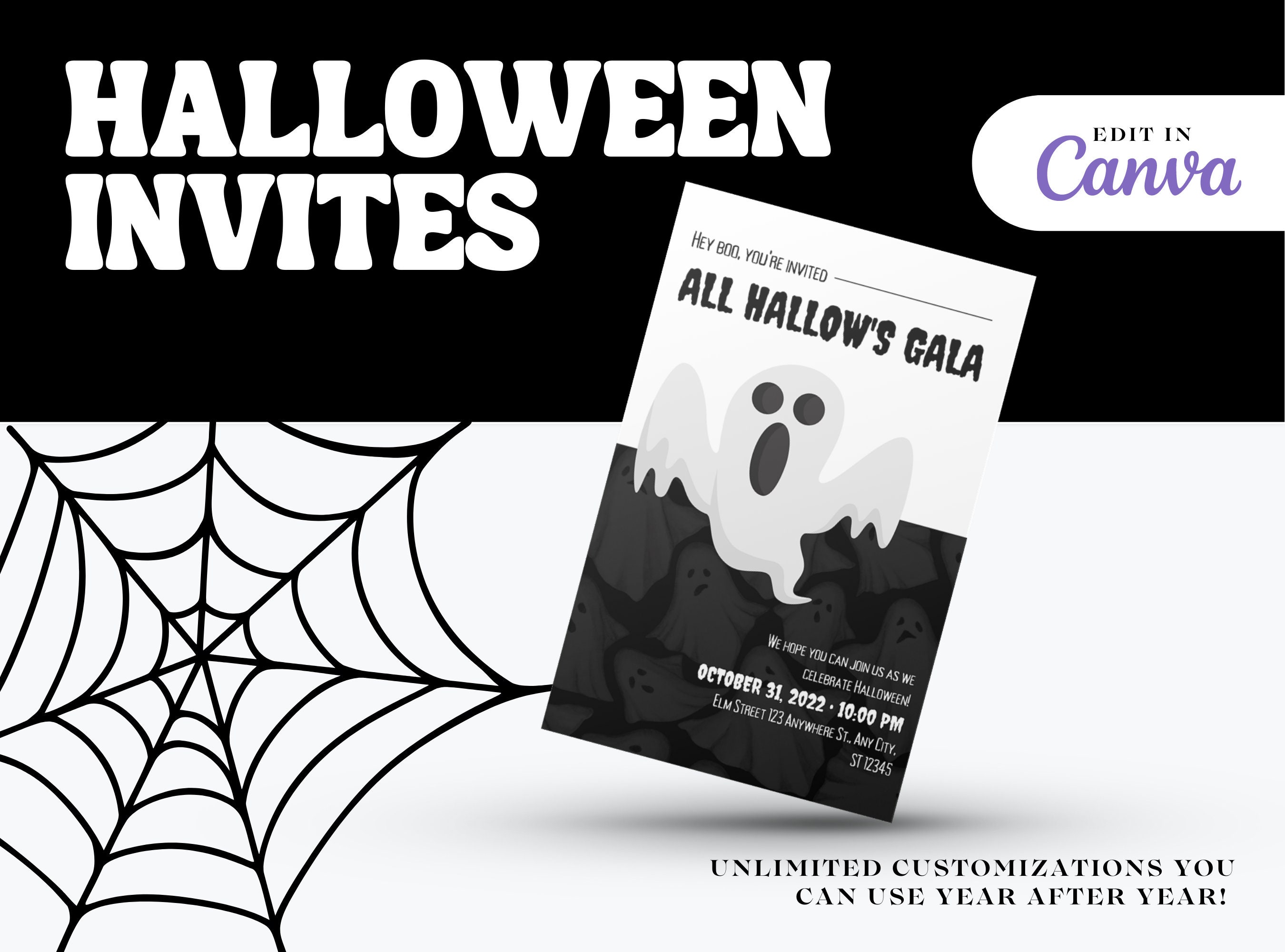 Custom Halloween Party Invitations Printable Party Invite Bundle Canva
