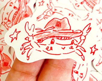 Cowboy Crab Sticker | Waterproof Vinyl