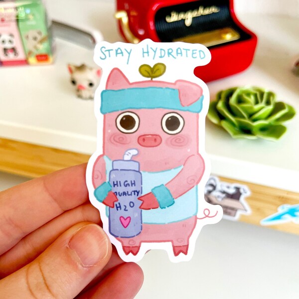 Stay Hydrated Cute Piggy Sticker Waterbottle Sticker | Matte Vinyl Sticker | Fitness Health Stocler Laptop Sticker