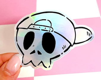 Pegatina holográfica de calavera / Pegatina nostálgica de los 90 de vinilo resistente al agua