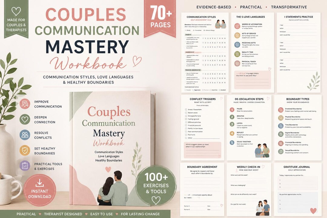 Couples Therapy Workbook PDF | Communication Styles & Boundary Setting ...