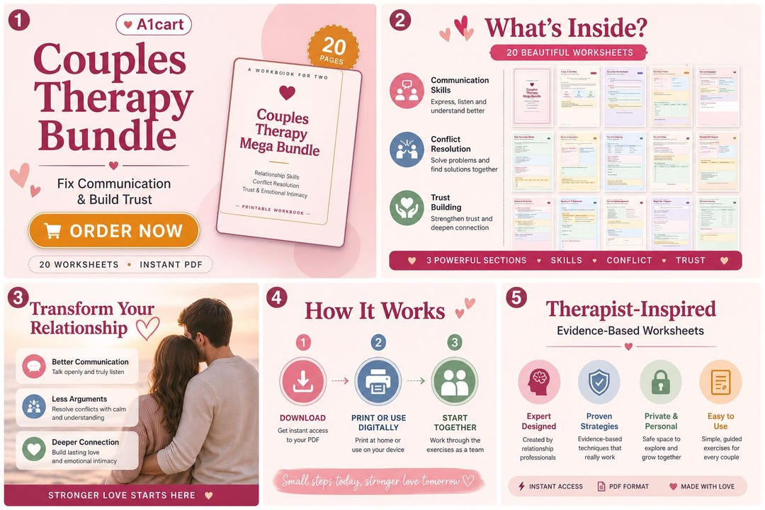 Couples Therapy Workbook Bundle PDF | Communication, Conflict ...