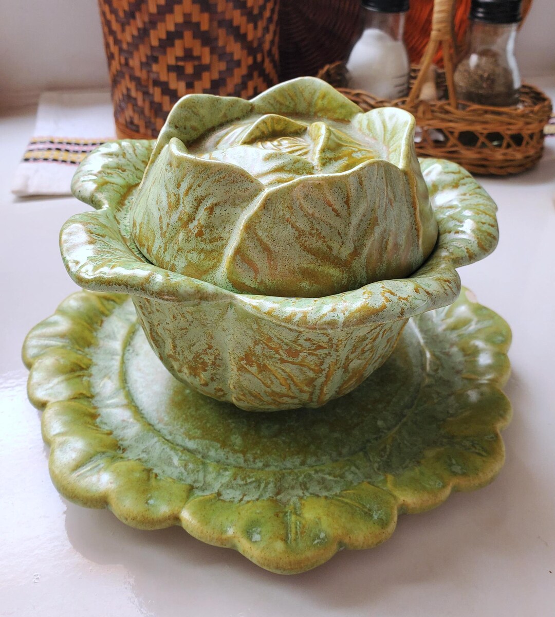 Cabbage Ware Vintage Cabbage Ware: Handmade Ceramic Vegetable Dip Bowl With Lid and ...
