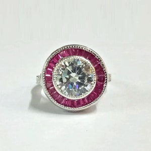 Vintage Retro Era 1880's Old European Cut Diamond & Ruby Antique Art Deco Engagement Ring In 935 Argentium Siver Estate Ring Filigree Ring