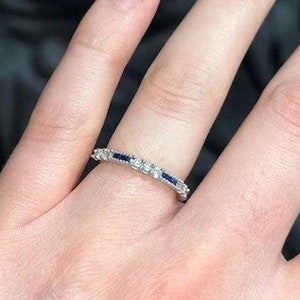 Vintage Retro Circa 1880s Diamond & Sapphire Wedding Band, Vintage Band Half Eternity Band, Anniversary Alternating Antique Band Bridal Ring