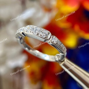 Aliança de casamento de diamante Art Déco de cerca de 1880, aliança de eternidade de diamante, aliança imobiliária, aliança de diamante vintage, aliança empilhável, aliança delicada de anel antigo
