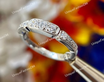 Circa 1880 Art Deco Diamond Wedding Band, Diamond Eternity Band, Estate Band, Vintage Diamond Band, Stackable Band, Antique Ring Dainty Band