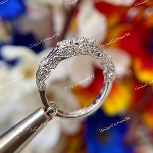 Circa 1880s Estate Wedding Band Vintage Milgrain Wedding Bands Art Deco Moissanite Eternity Band Anniversary Bands Diamond Antique Band Ring