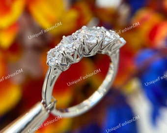 1880's Vintage Art Deco Diamond Wedding Band Ring Five Stone Band Stacking Band, Antique Band, Old Mine Band Eternity Band, Anniversary Ring