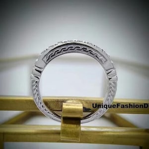 Anel de casamento de diamante vintage retrô por volta de 1880 Art Déco, anel de eternidade de diamante 935 Prata Argentium Banda empilhável Banda de diamante vintage