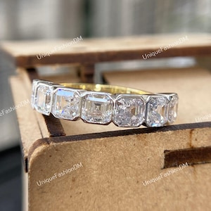 Circa 1880&#39;s vintage art deco asscher diamond wedding band, antique estate band, stacking band, diamond band edwardian band anniversary ring