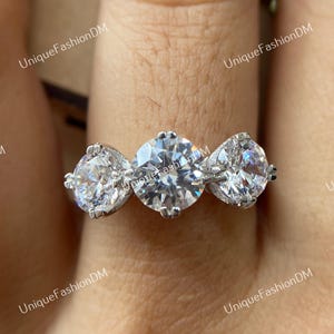 1880&#39;s Antique 3.00 Ct Old European Diamond Engagement Ring In 935 Argentium Silver Art Deco Vintage Filigree Ring Art Deco Three Stone Ring