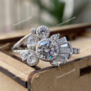 1880s Antique 1.50Ct Old European Diamond Engagement Ring In 935 Argentium Silver Antique Edwardian Ring, Mid-Century Ring, Art Deco Rings