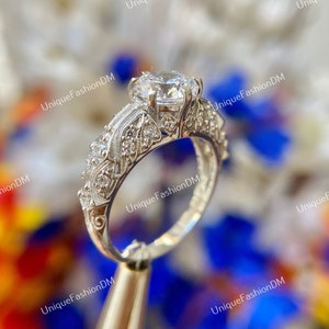 1880s Vintage Fine Round Old European Diamond Art Deco Engagement Ring In 935 Argentium Silver Mid-Century Ring Antique Victorian Ring