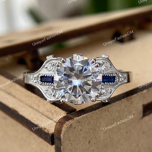 Circa 1880&#39;s Early Art Deco 2.00 Ct Old European Diamond Antique Engagement Ring In 935 Argentium Silver, Estate Vintage Engagement Ring